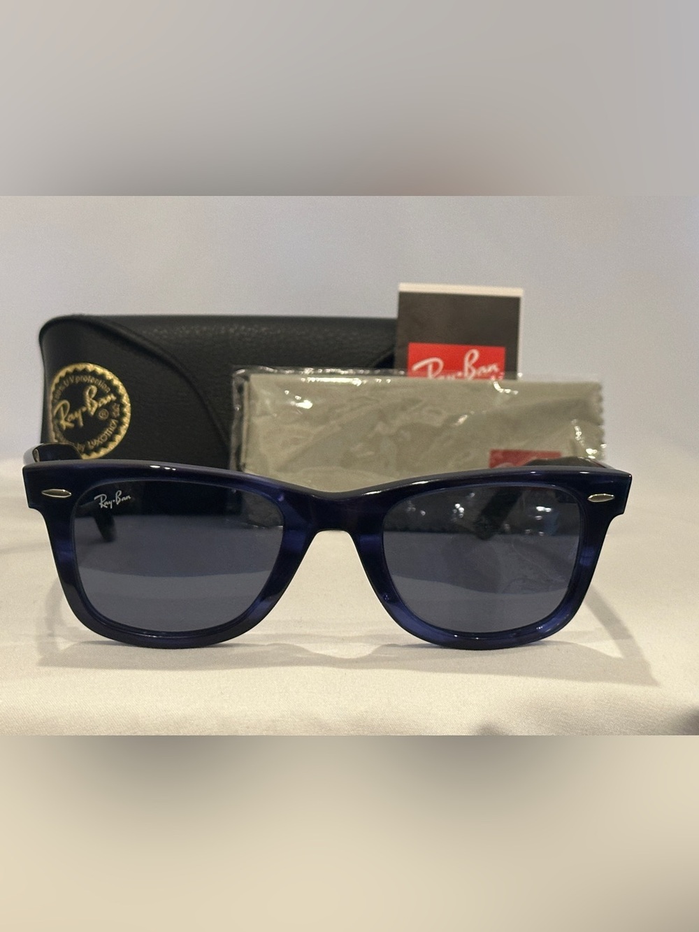 Ray-Ban RB2140 Wayfarer Navy Blue Marbled Frame Sunglasses NWT